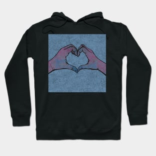 Heart Hands on Blue Background Hoodie